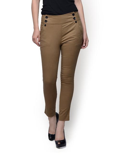 button embellished deep khaki trousers - 77377 - Very Small Image - 1