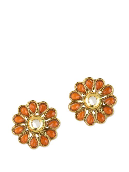 orange flower stud earrings - 78521 - Very Small Image - 1