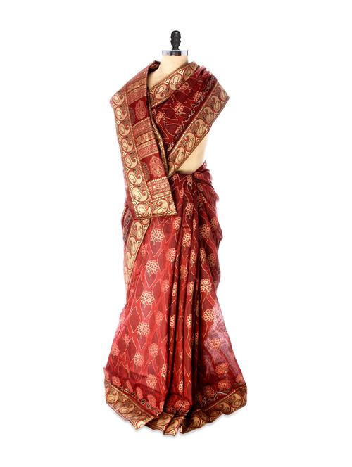 vibrant red tant cotton saree - 78762 - Very Small Image - 1