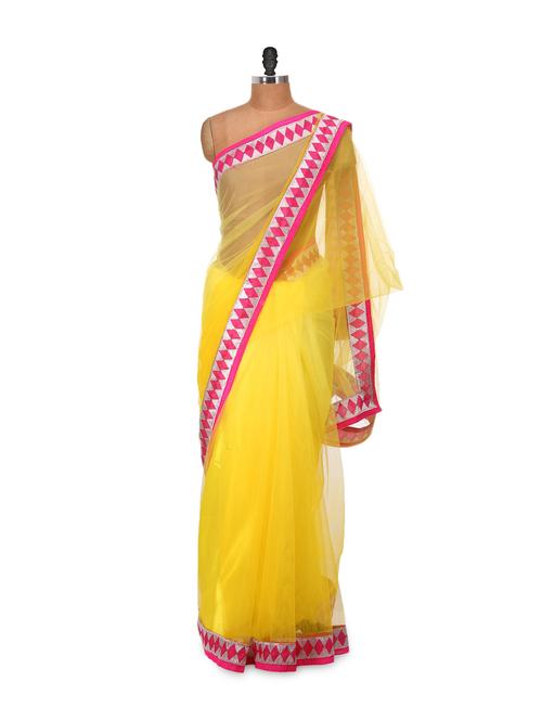 radiant yellow net saree - 79452 - Very Small Image - 1
