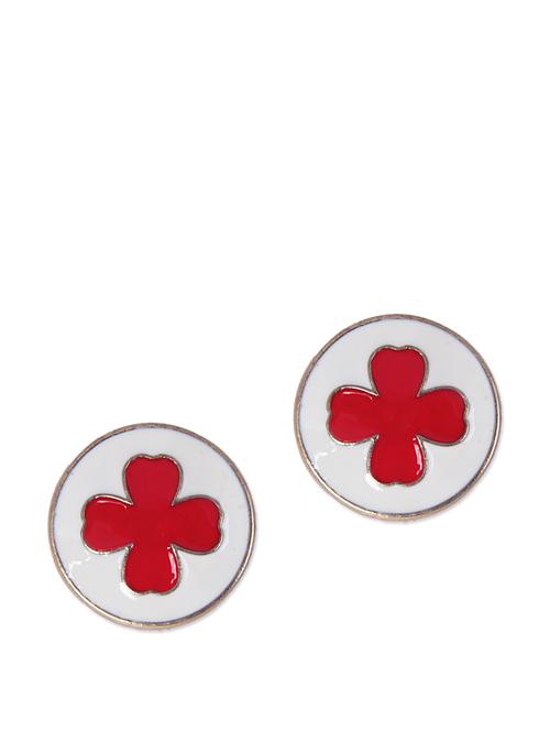 red floral brass earrings - 80122 - Very Small Image - 1