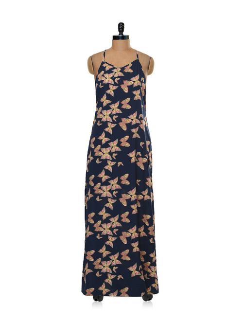 butterfly patterned blue maxi dress - 80419 - Very Small Image - 1