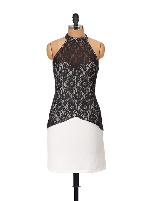 Lace front black halter dress - 81234 - Very Small Image - 1