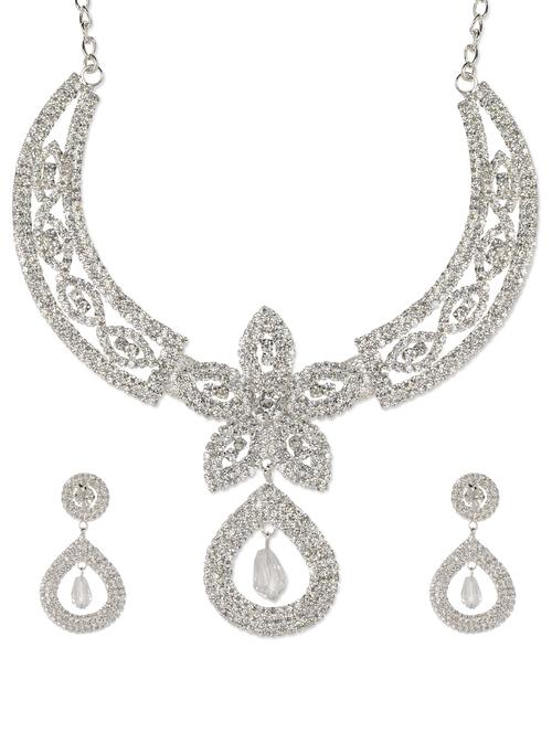 rhinestone silver necklace set - 81360 - Very Small Image - 1