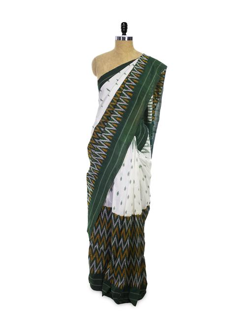 ikat print cotton saree - 81908 - Very Small Image - 1