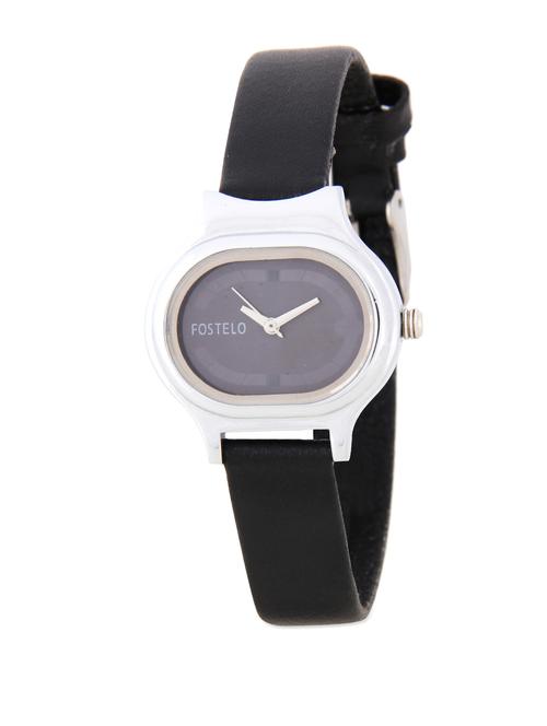 Bold black leather watch - 82523 - Very Small Image - 1