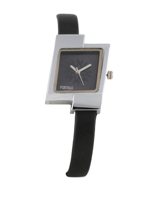 Bold black leather watch - 82533 - Very Small Image - 1