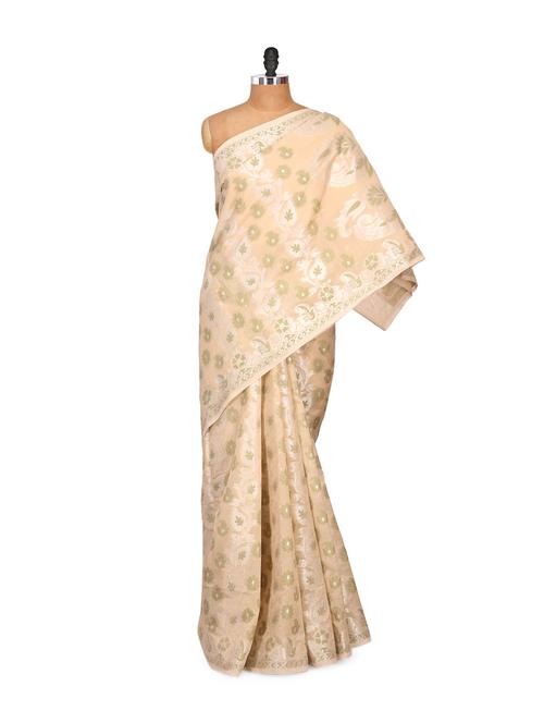 beige and muted green saree - 848249 - Very Small Image - 1