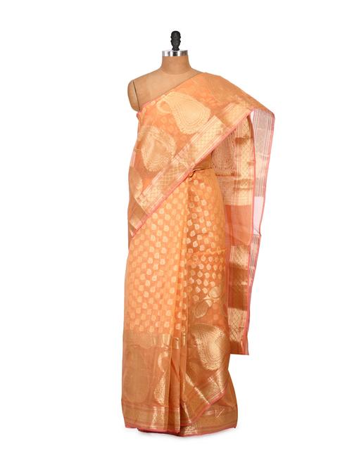 Peach Zari Work Saree - 848268 - Very Small Image - 1