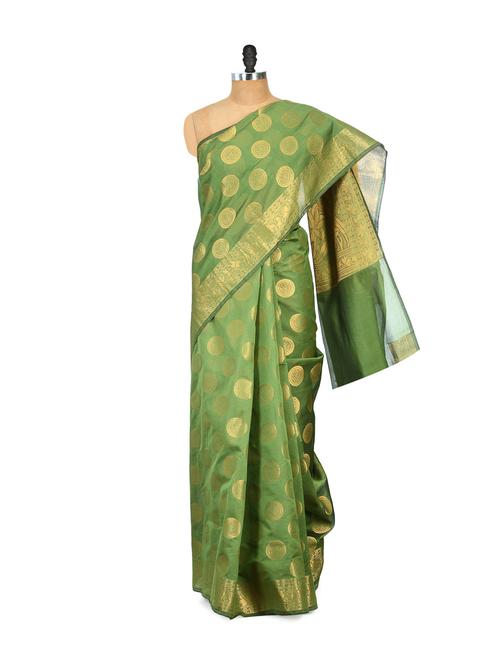 Green and Gold Saree - 848325 - Very Small Image - 1
