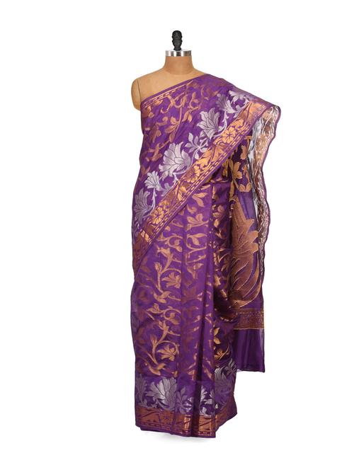Purple Cotton Silk Saree - 848386 - Very Small Image - 1