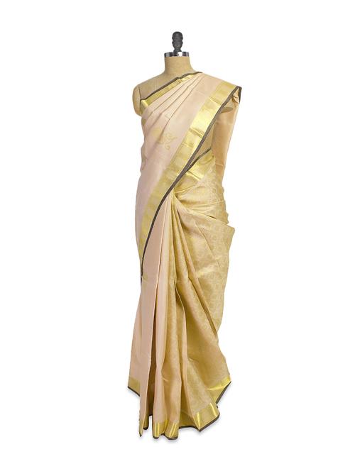 cream handloom silk saree with zari border - 851805 - Very Small Image - 1