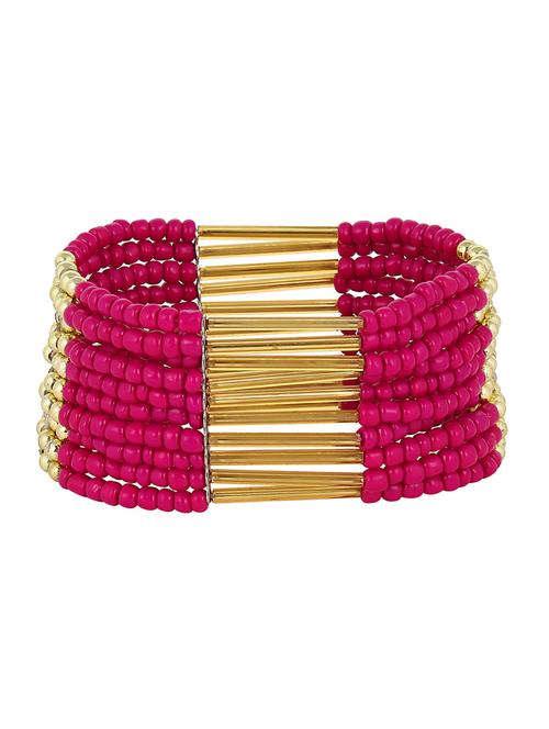 gold piped pink beads stretch bracelet - 852664 - Very Small Image - 1