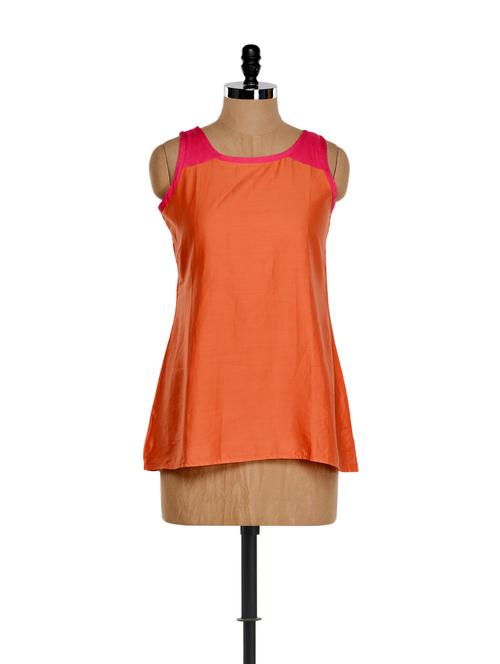tangerine short kurta with pink detailing - 853287 - Very Small Image - 1