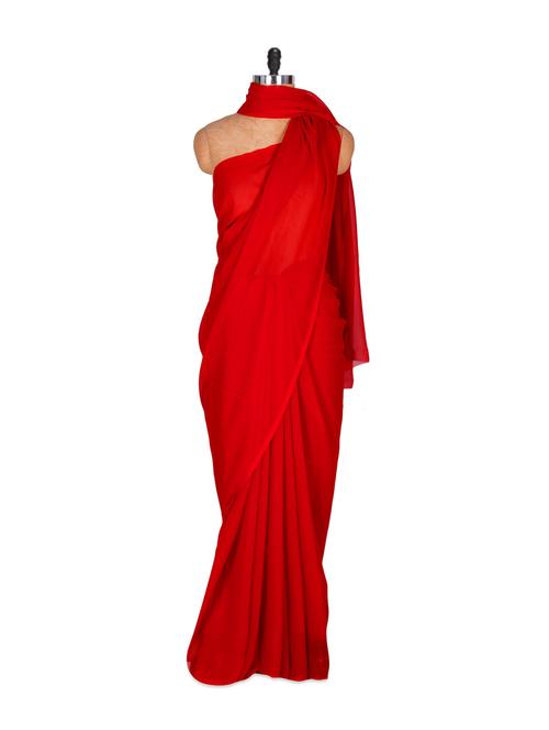 simple red saree - 853327 - Very Small Image - 1