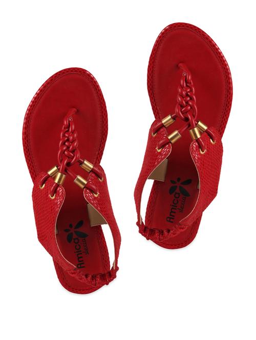 stylish red braided strap flats - 854462 - Very Small Image - 1