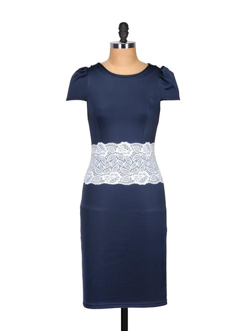 tailored navy lace accented dress - 854774 - Very Small Image - 1