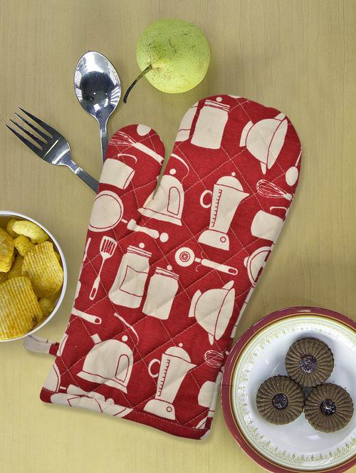 red kitchen appliances print kitchen glove - 856710 - Very Small Image - 1