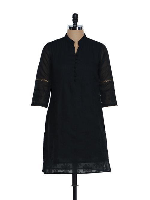 black cotton straight kurta - 859640 - Very Small Image - 1