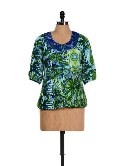 leafy green top with lace panel at the neck - 859943 - Very Small Image - 1