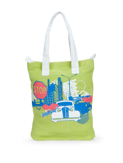 stylish lime green jute shopping bag - 860778 - Very Small Image - 1