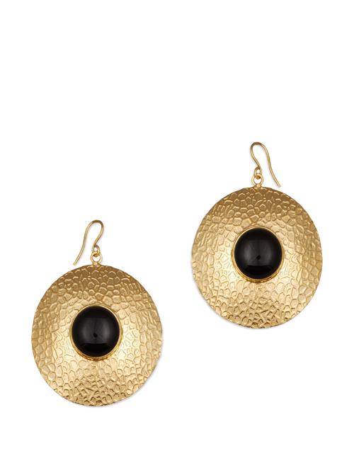 embossed gold onyx circular earrings - 861072 - Very Small Image - 1