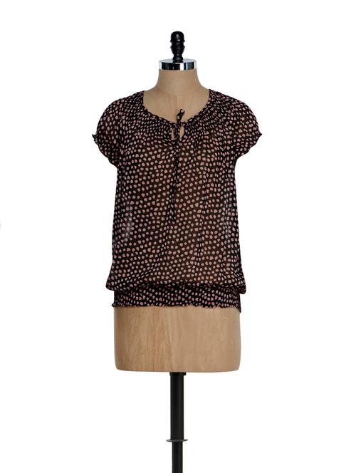 printed string ties smock hem top - 861621 - Very Small Image - 1