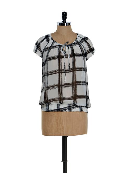 monochrome check smock hem top - 861623 - Very Small Image - 1