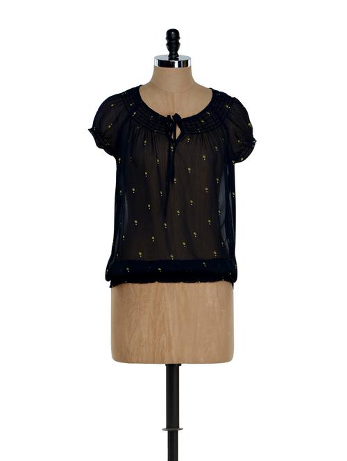 printed string ties smock hem top - 861627 - Very Small Image - 1