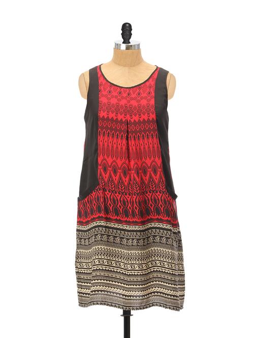 patterned red and black long kurti - 864430 - Very Small Image - 1