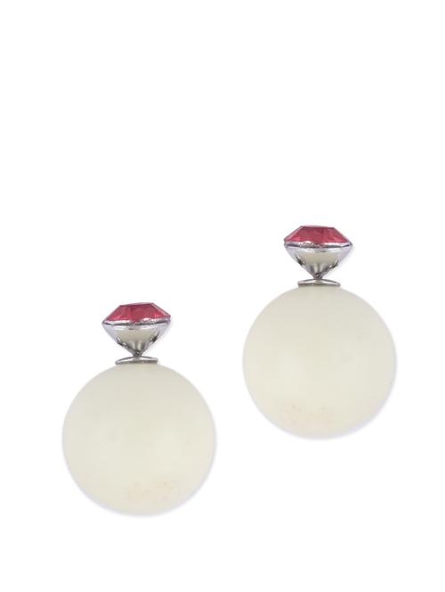 dainty white acrylic ball shaped earring with red diamond pattern - 865933 - Very Small Image - 1