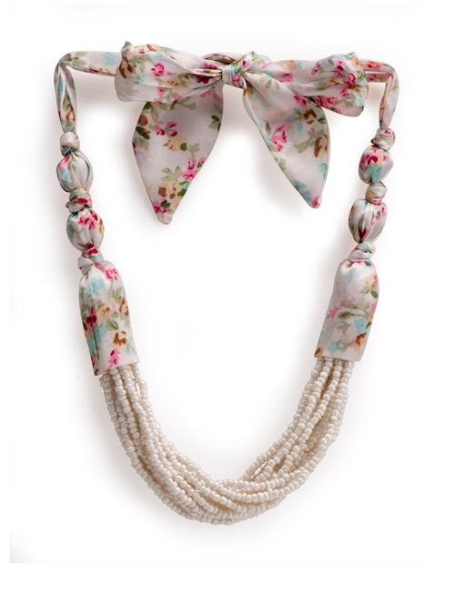 white cloth & beads necklace - 8723 - Very Small Image - 1