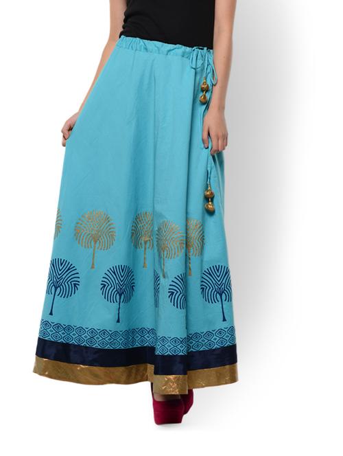 Zari detailed tree motif light blue skirt - 88381 - Very Small Image - 1