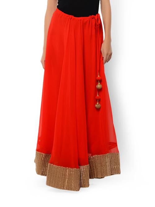 Red maxi skirt with zari border - 88391 - Very Small Image - 1