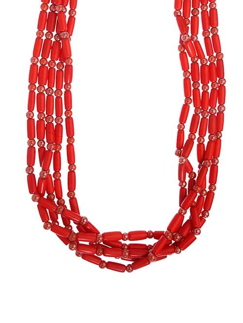 red layered beaded necklace - 88462 - Very Small Image - 1