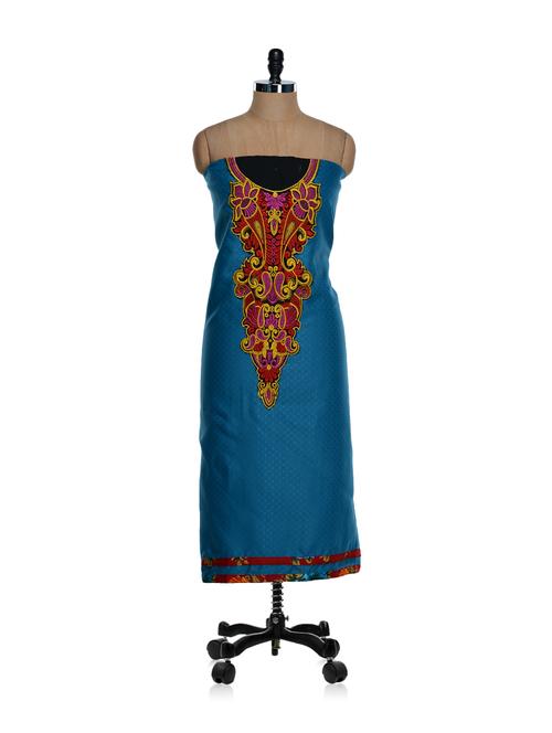 unstitched blue kurta with a red and purple placket and a chiffon dupatta - 886241 - Very Small Image - 1