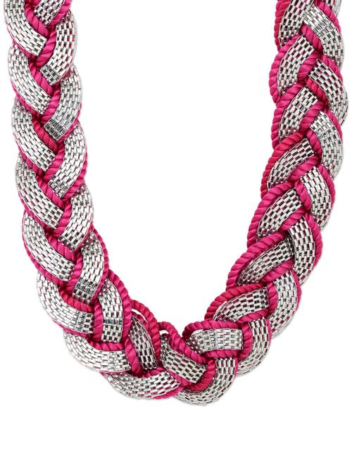 bold pink and silver braid neckpiece - 886281 - Very Small Image - 1