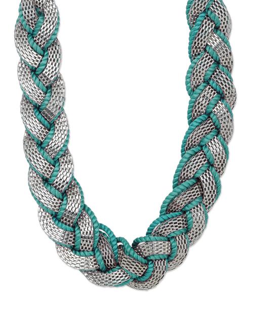 bold turquoise and silver braid neckpiece - 886284 - Very Small Image - 1