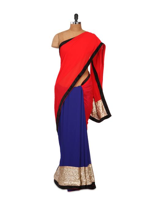 two tone glittery saree - 88685 - Very Small Image - 1