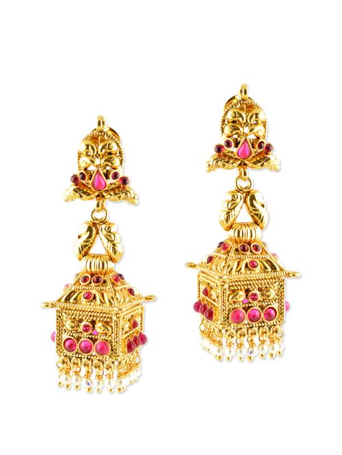 ethnic pearl embellished gold jhumkas - 887138 - Very Small Image - 1