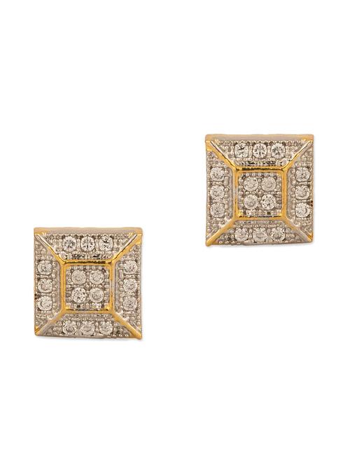 Square Shape Stud Earrings with CZ Stones - 890111 - Very Small Image - 1