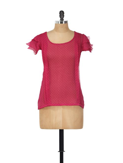 printed pink top with ruffled sleeves - 891955 - Very Small Image - 1