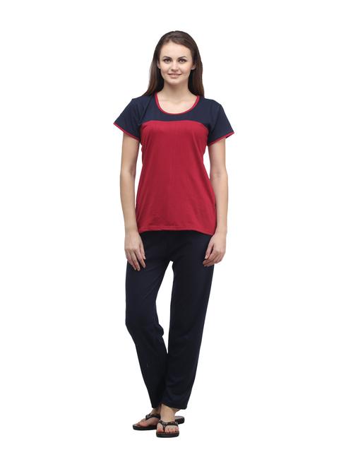 dual tone red and navy night suit - 892179 - Very Small Image - 1