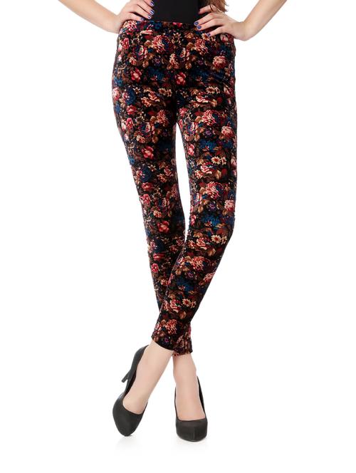 multi-coloured floral print cotton lycra jeggings - 894004 - Very Small Image - 1