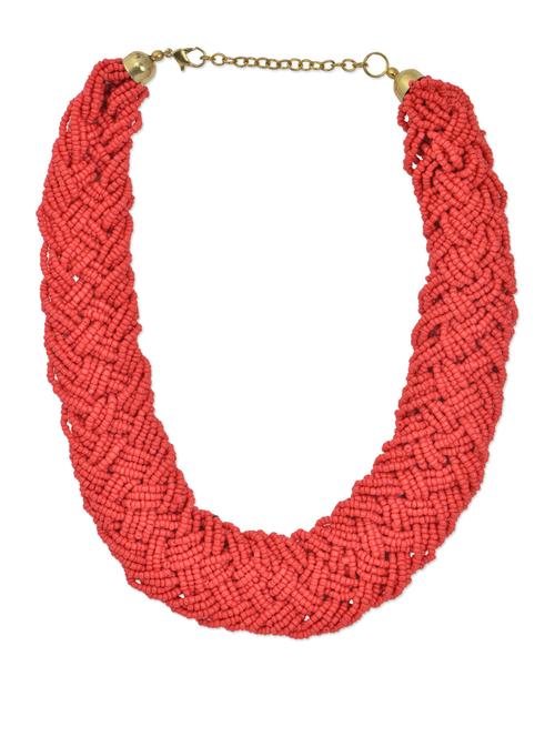 red seed bead interwoven necklace - 895631 - Very Small Image - 1