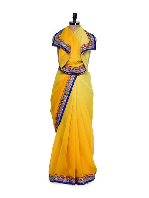 Ombre yellow georgette saree - 897444 - Very Small Image - 1