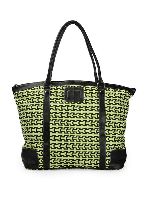 stylish leaf green and black printed tote bag - 899388 - Very Small Image - 1