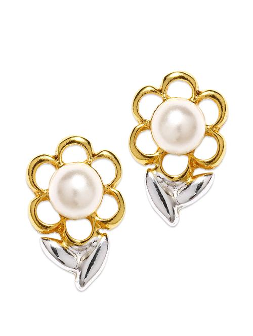 flower-shaped gold plated studs with a white bead - 901407 - Very Small Image - 1