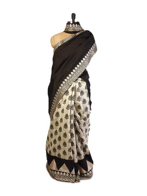 cream and black silk saree - 901532 - Very Small Image - 1