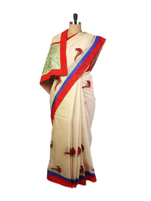 cream cotton banarasi saree - 901540 - Very Small Image - 1